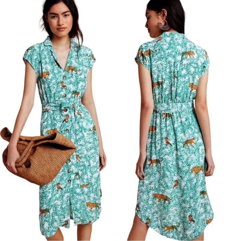 Anthropologie Maeve Catherine Tiger Print Shirtdress